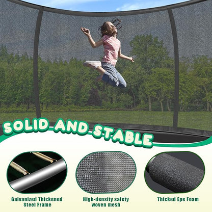 Trampoline 12FT 14FT 15FT 16FT for Kids/Adults - Outdoor Recreational with Enclosure Net Curved Poles and Ladder, Heavy Duty Anti-Rust Coating, ASTM Approval