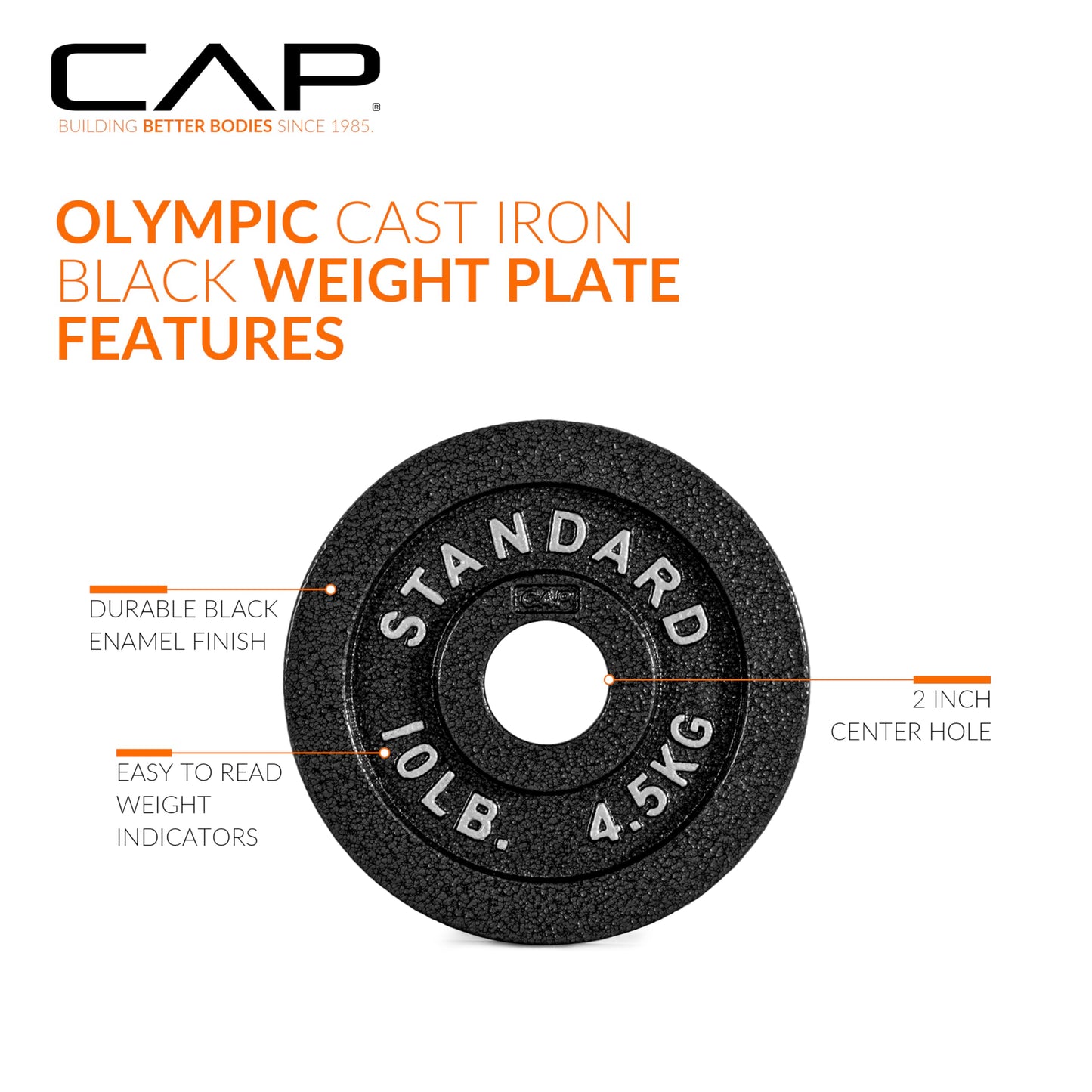 CAP Barbell Cast Iron Olympic Black Weight Plate, Set 2.5 lb x2, 5 lb x2 lb, 10 lb x2
