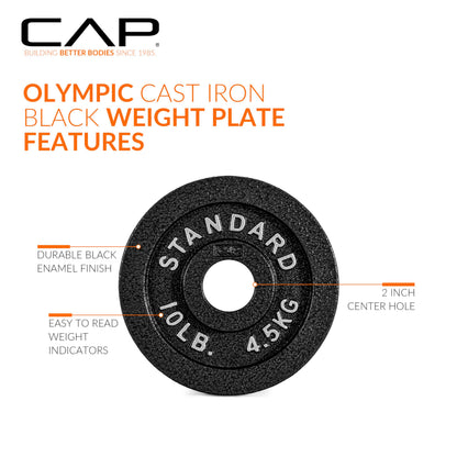 CAP Barbell Cast Iron Olympic Black Weight Plate, Set 2.5 lb x2, 5 lb x2 lb, 10 lb x2