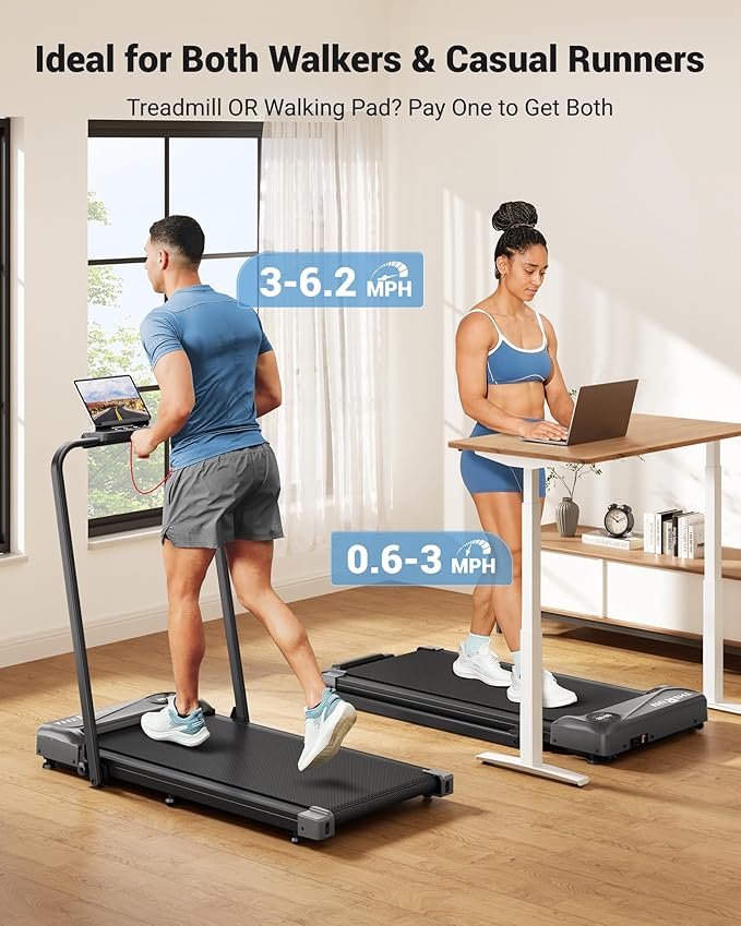 THERUN Walking Pad, 2 in 1 Foldable Treadmills for Home, 2.5HP Under Desk with Handle Bar, 16" Widened Running Belt, with Remote Control