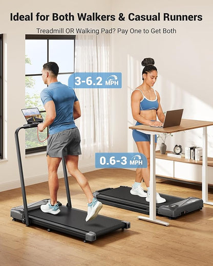 THERUN Walking Pad, 2 in 1 Foldable Treadmills for Home, 2.5HP Under Desk with Handle Bar, 16" Widened Running Belt, with Remote Control