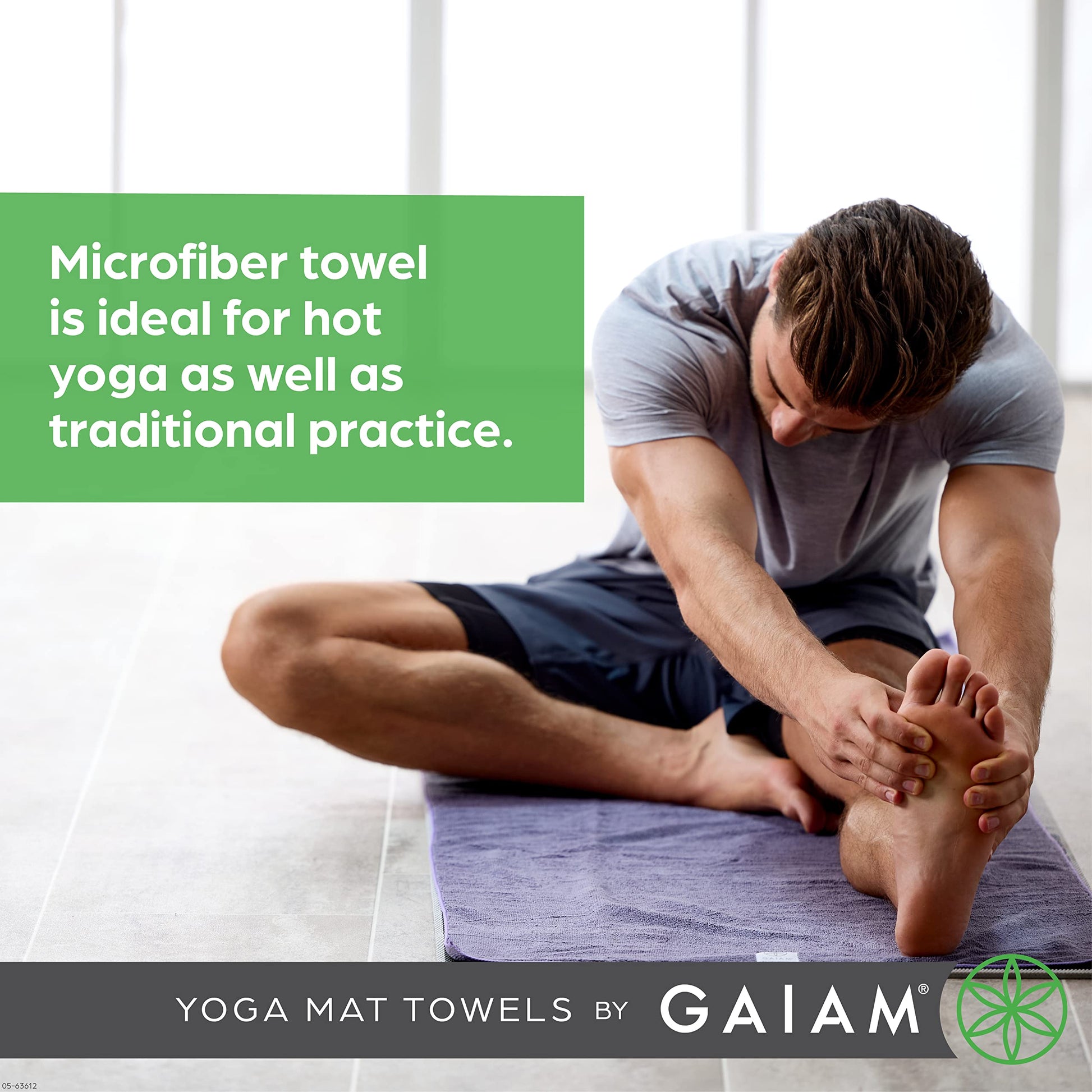 Gaiam Yoga Mat Towel, Non-Slip Microfiber, Hot Yoga (Heron Lilac)