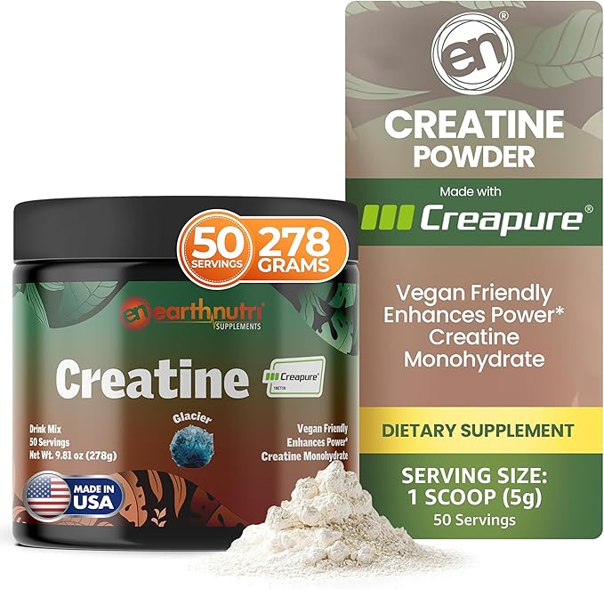 EarthNutri Creatine Monohydrate Powder - Pure Creatine Supplement for Muscle Growth, Strength & Performance - Non-GMO, Sugar-Free, Additive-Free – for Men & Women, Flavored 250g