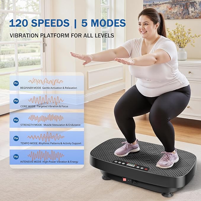 Vibration Plate Exercise Machine, Vibration Plate for Lymphatic Drainage & Body Toning, Whole Body Vibration Plate Platform with Bluetooth, Ultra-Quiet Home Gym Equipment, Resistance Bands