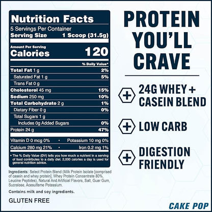 PEScience Select Protein Powder, Whey and Casein Blend, Clean Protein Powder for Women and Men, Low Calorie, Low Carb, Keto Friendly, Gluten Free - Cake Pop - 5 Servings