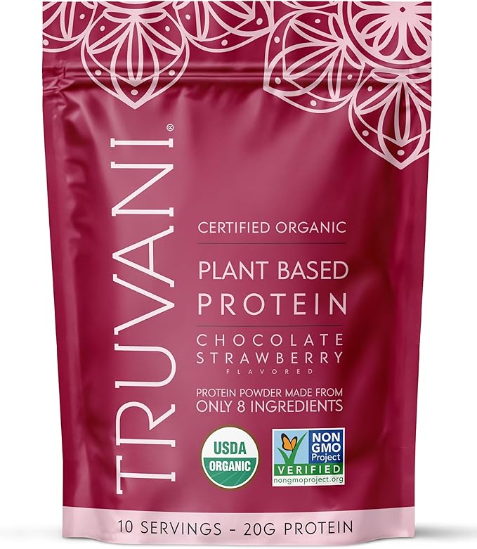 Truvani Vegan Pea Protein Powder | Chocolate Strawberry | 20g Organic Plant Based Protein | 10 Servings | Keto | Gluten & Dairy Free | Low Carb | No Added Sugar