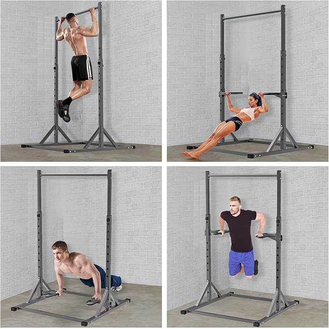 SELEWARE Adjustable Pull Up Station, Multifunction Pull Up Bar, Fully Welded, 500 lbs Capacity, Power Tower Dip Station for Home Gym