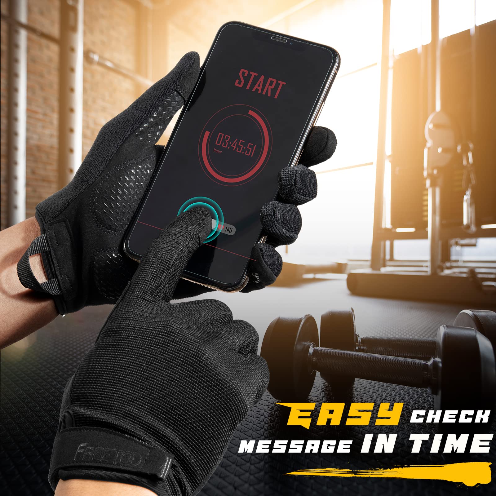FREETOO Full-Finger Workout Gloves for Men, Padded Gym Gloves with Grip