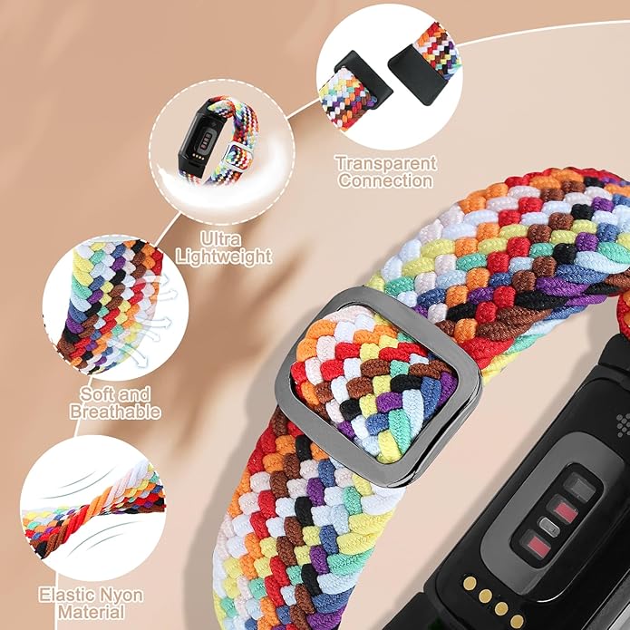 Braided Band Compatible with Fitbit Charge 6/Fitbit Charge 5, Soft Nylon Solo Loop Adjustable Replacement Wristband for Women Men