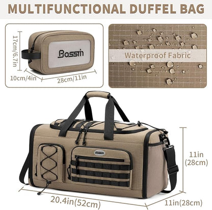 Bosstin Gym Bag for Men & Women,45L Travel Duffle Sports Duffel Bag Gym Weekender Overnight Backpack with Shoe Compartment (KHAKI CHECKERED)