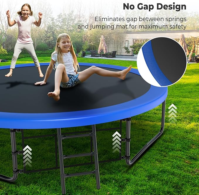 12 14 15 16FT Outdoor Trampolines for Kids and Adults, Pumpkin Trampolin with Curved Poles, Recreational Trampolin with Basketball Hoop and Safety Enclosure Net for Kids and Adults