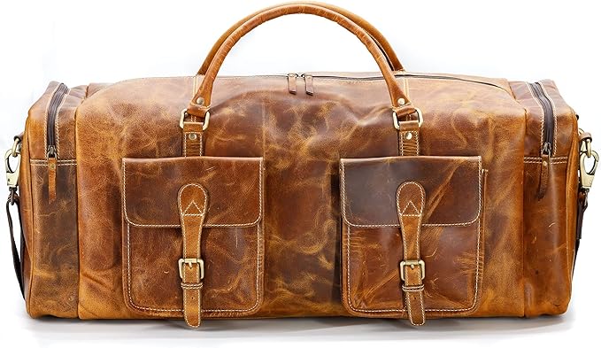 KomalC 24 inch Duffel Bag Travel Sports Overnight Weekend Leather Duffle Bag for Gym Sports Cabin Holdall bag