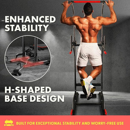 SQUATZ Pull-Up Workout Station with Bench - Multifunctional Gym Equipment Setup w/Pulling Bar, Sit-Up Board, Backrest, Elbow Pad, & Steel Main Frame, Great for Home Exercise and Weight Training