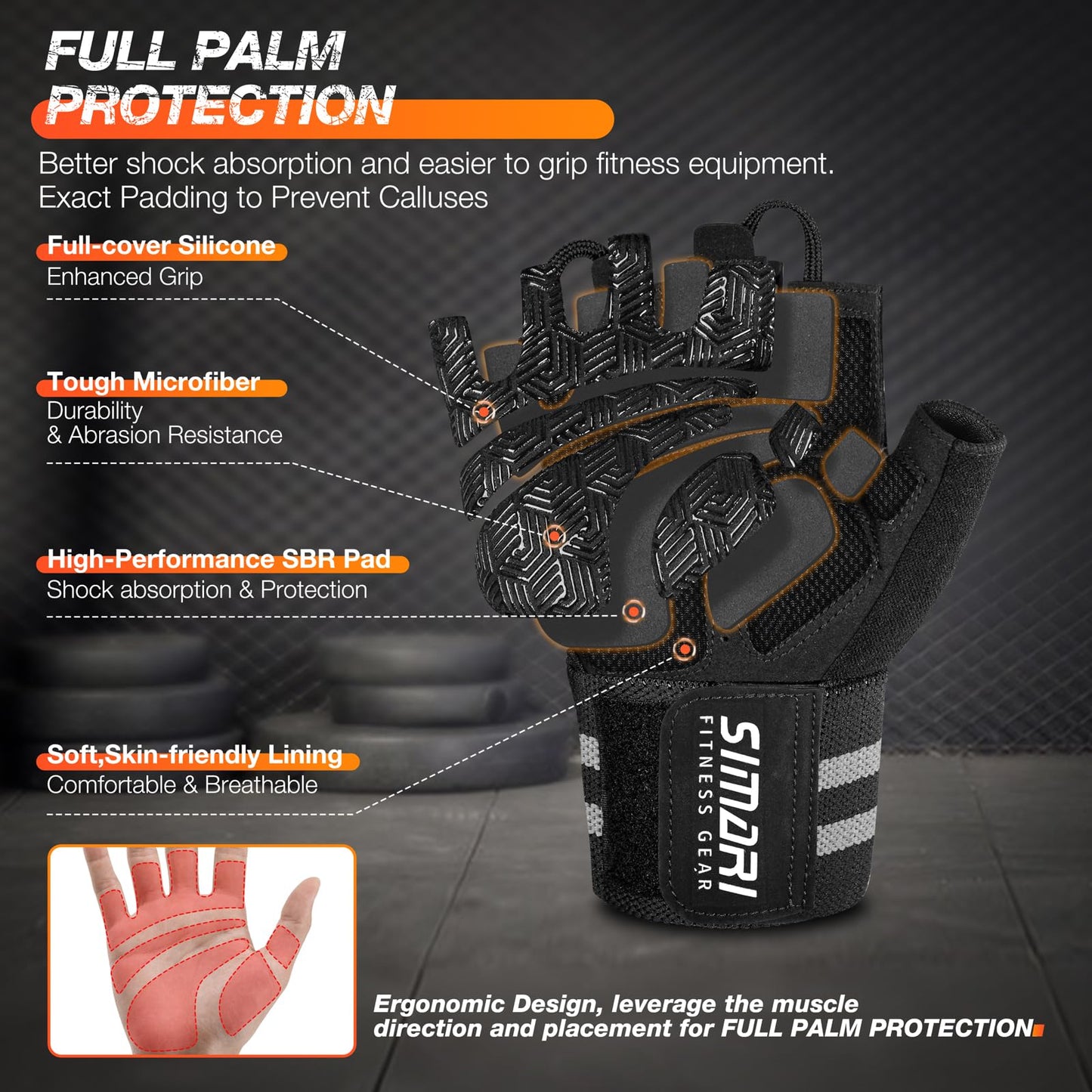SIMARI Workout Gym Gloves for Men Women, Weight Lifting Gloves with Wrist Wrap Support, SBR Pad