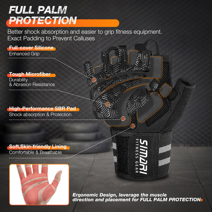 SIMARI Workout Gym Gloves for Men Women, Weight Lifting Gloves with Wrist Wrap Support, SBR Pad
