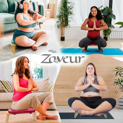 Bamboo Meditation Bench with Cushion - Foldable Bench for Multiple Seating Angles - Kneeling Chair Meditation Stool - Yoga Chair Prayer Bench for Deeper and Longer Meditation - Black