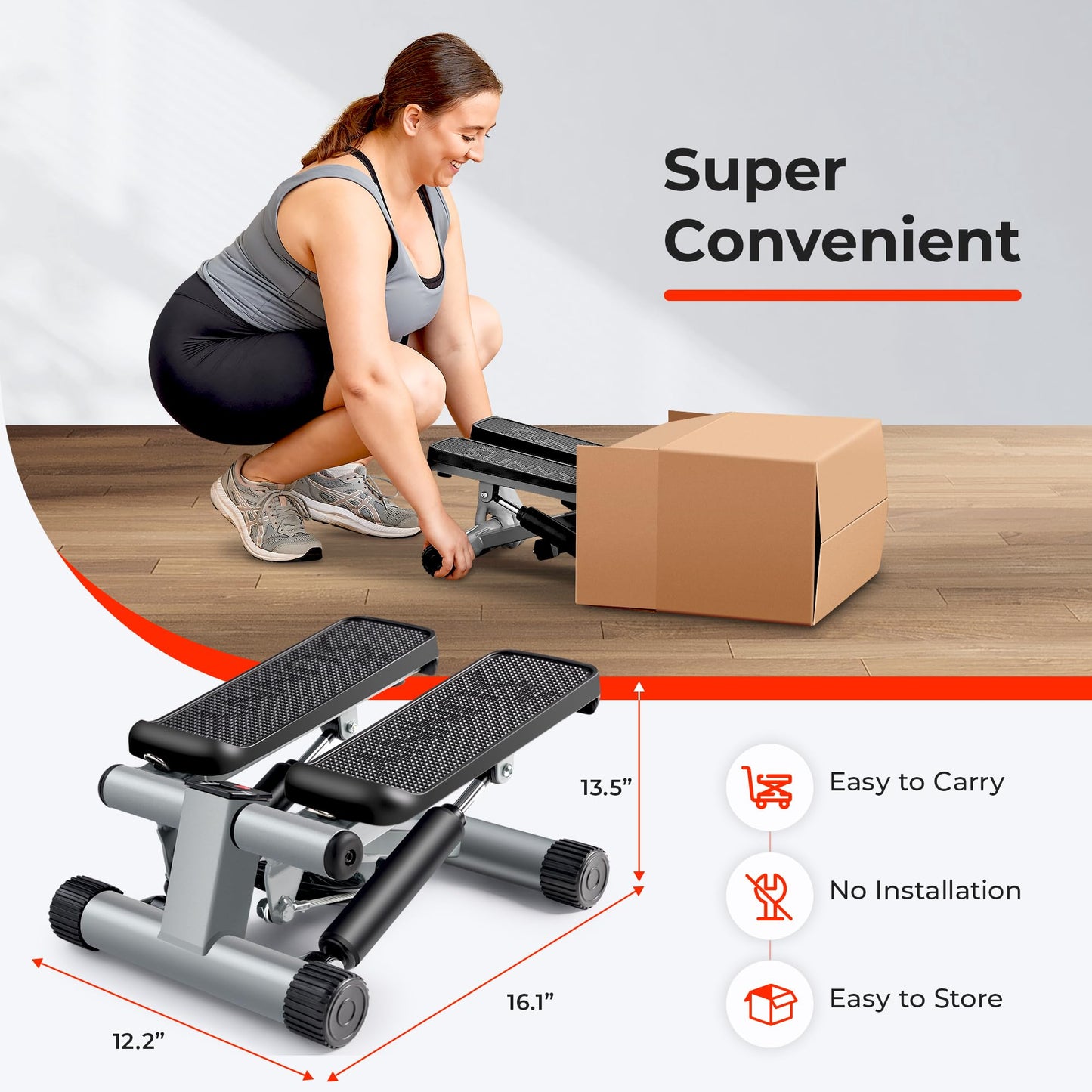 Sunny Health & Fitness Mini Stair Stepper with Resistance Bands for Cardio
