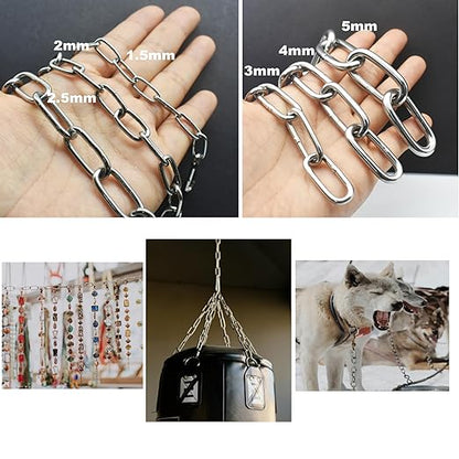 1/8 inch(3mm) Wire Diameter Stainless Steel Safety Chains 20 inch Long Link Rings Light Duty Coil Chain for Hanging Pulling Towing, 1/8"x 20" (2Pcs)