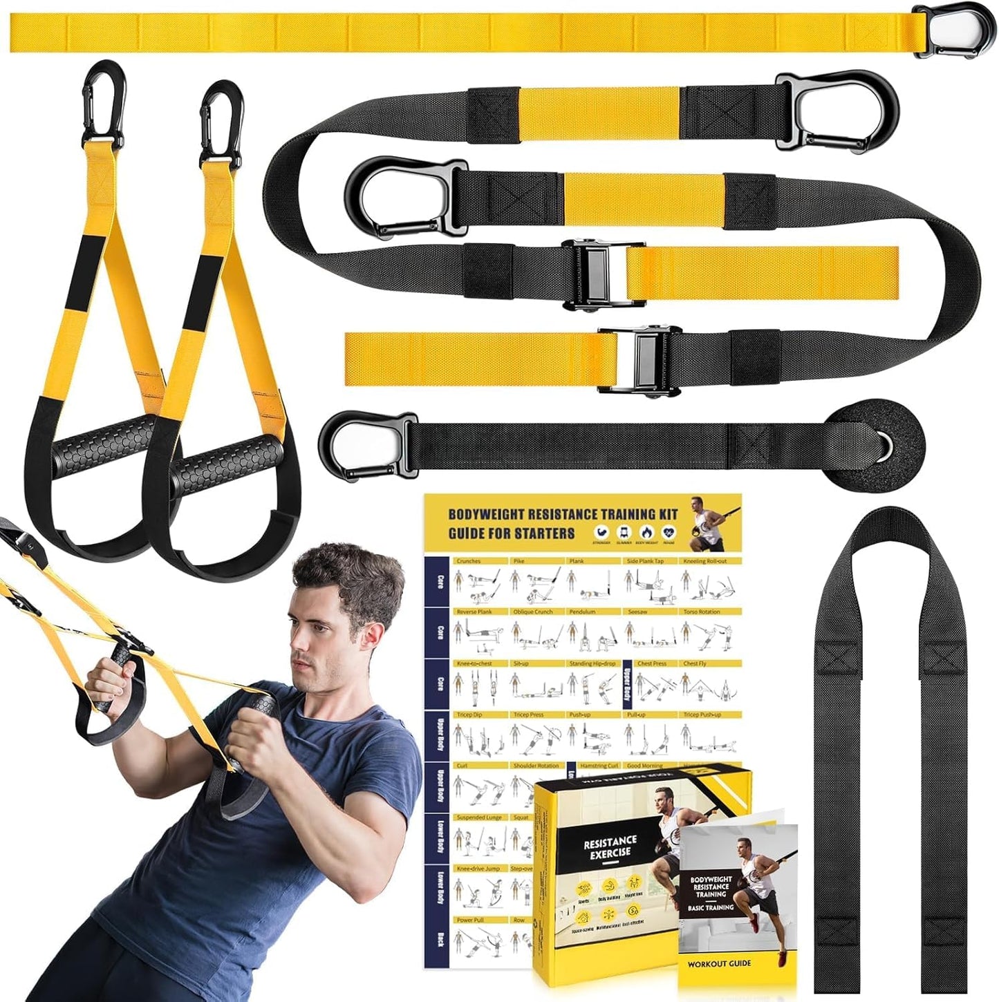 Home Resistance Training Kit, Resistance Trainer Exercise Strap with Poster