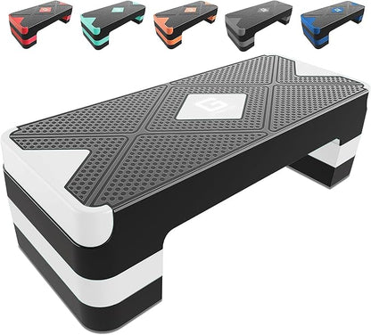 Aerobic Exercise Step, Adjustable Aerobic Stepper for Exercise, Workout Step Platform for Step Up, 26.5" Step Deck with 4??6??8??Adjustable Height Risers, Women Home Gym Cardio Fitness