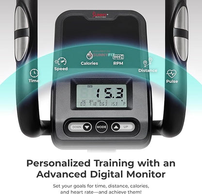 Sunny Health & Fitness Smart Upright Elliptical w/Pulse Sensor Built-in, Indoor Full-Body Cross-Training & Cardio Exercise Machine for Home, Free SunnyFit App Connection, Optional Long Stride Length