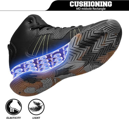 ASHION Kids Basketball Shoes Boys Girls Sneakers Mid-Top Lace Up Cushion Anti Slip Athletic Outdoor Sport Shoes for Unisex-Child
