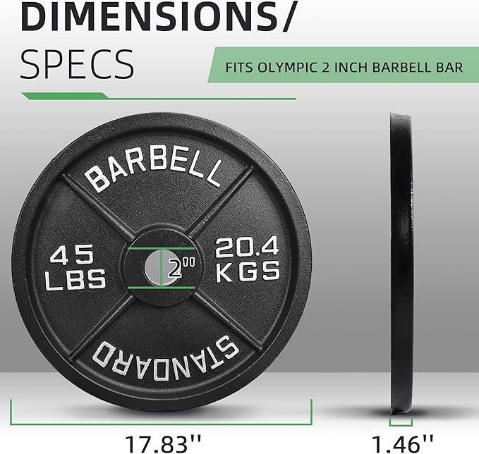 Olympic Cast Iron 2-Inch Weight Plate for Strength Training & Weightlifting, Home Gym, Multiple Weights Available