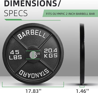 Olympic Cast Iron 2-Inch Weight Plate for Strength Training & Weightlifting, Home Gym, Multiple Weights Available