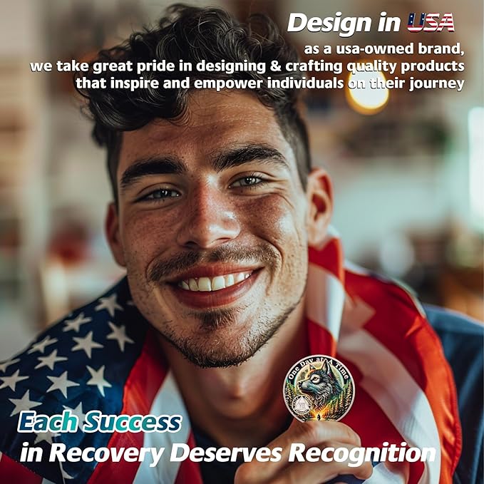 One Day at a Time 7 Year Sobriety Coin - Recovery Aurora Forest Wolf AA Coins - Addiction NA AA Chips and Medallions - Celebrate 1-20 Living Clean Narcotics Alcoholics Anonymous Gifts for Men Women