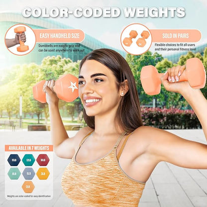 Yes4All Vinyl Hexagon Dumbbell - Dumbbells Set of 2 Hand Weights for Home Gym & Strength Training (2-15 lbs Weight Options)