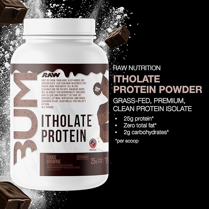 RAW Whey Isolate Protein Powder, Fudge Brownie (CBUM Itholate Protein) - 100% Grass-Fed Sports Nutrition for Muscle Growth & Recovery - Low-Fat, Low Carb, Naturally Flavored - 25 Servings