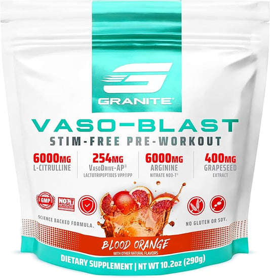 Granite Nutrition Vaso Blast Stim-Free Pre Workout - Non-Stim Nitric Oxide Support for Pump