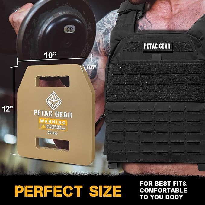 PETAC GEAR Tactical Weights Plates For Weighted Vest For Men Workout,5/10/15/20 LBS Weight Strength Training Vests Equipment Workout Gear