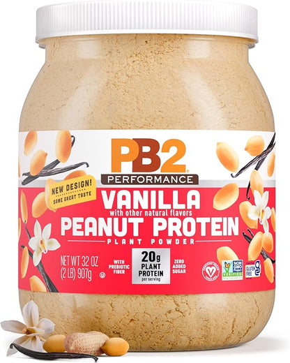 PB2 Performance Peanut Plant Based Vegan Protein Powder | 20g Complete Protein, No Added Sugar, Prebiotic Fiber | Dairy Free, Certified Vegan, Non-GMO, Gluten Free [Peanut w/Madagascar Vanilla, 2LB]
