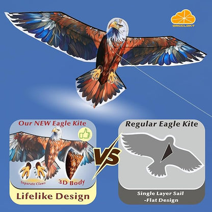 ORGCLDKT- 3D Lifelike Style Bird/Eagle Kite, Super Easy to Fly with, Ideal for Kids, Adults, Girls, Boys. Kites for The Beach, Grassland, Hiking