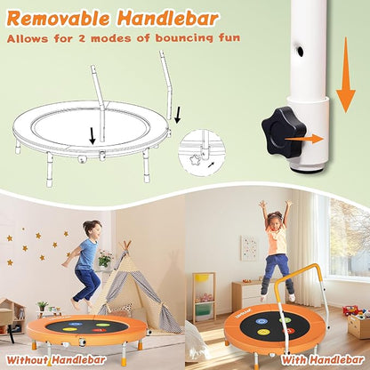 3FT Toddler Trampoline with Adjustable Handlebar, 36" Foldable & Spring-Free, Mini Kids Indoor Outdoor Trampoline for Ages 1-6, Noiseless Jumping Mat, Safe & Sturdy Design, Supports Up to 100 lbs