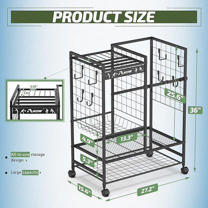 PLKOW Tennis Bag Organizer Tennis Racket Storage Rack, Tennis Equipment Holder for Bags, Balls, Racquet & Accessories, Versatile Gear Organizer for Garage, Club, or School
