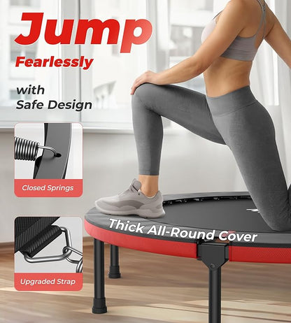 BCAN 40"/48" Foldable Mini Trampoline, Rebounder Trampoline for Adults, U/T Adjustable Foam Handle, Exercise Rebounder for Adults Indoor/Garden Workout, Max Load 330lbs/440lbs
