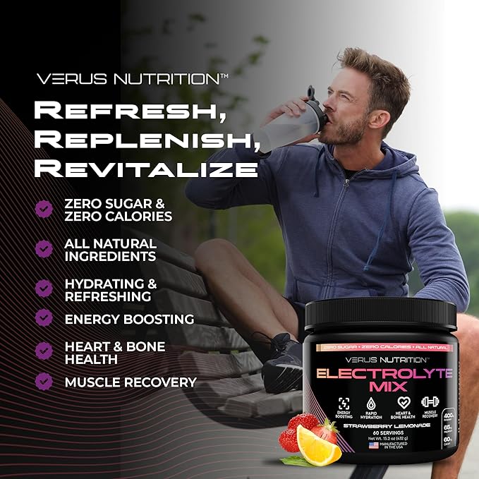 Electrolytes Powder No Sugar- Zero Calorie Hydration Powder | Sugar Free Electrolytes for Fasting, Keto & Vegan | Natural Ingredients Electrolyte Mix for Energy Boost, 60 Servings