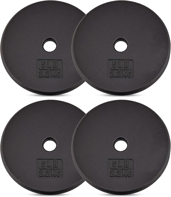 Yes4All Standard 1" Cast Iron Weight Plate - Ideal for Strength Training - Multiple Weight: 5LB to 25LB (Single & Set of 4)