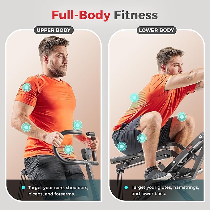 Sunny Health & Fitness Row-N-Ride® Plus, Heavy Duty Assisted Squat Machine with 300 LB Max Weight Capacity, Adjustable Resistance and Thick Padded Seat - NO. 077PLUS