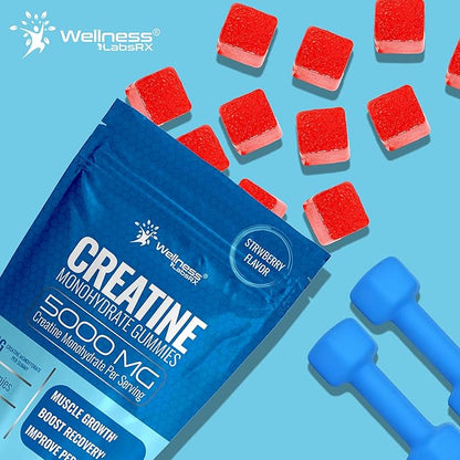 Creatine Gummies 5000mg, 30 Servings Creatine Monohydrate Gummies - Third-Party Tested Creatine for Women, Strawberry Flavor Creatine for Men, Muscle Growth, Strength, and Recovery - Pack of 1