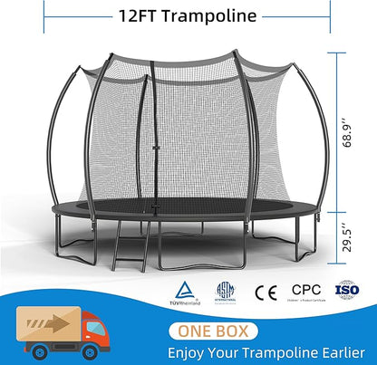 12FT 14FT Trampoline Enclosure Net Outdoor Jump for Kids and Adults Round ASTM Approved