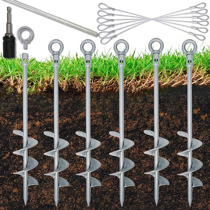 18 inch Ground Anchor Heavy Duty Earth Anchors Set Screw in for Mobile Home, Swing, Tent Trampoline Anchors Wind Resistant Tree Stakes and Supports with Drill Socket, 6 Pack