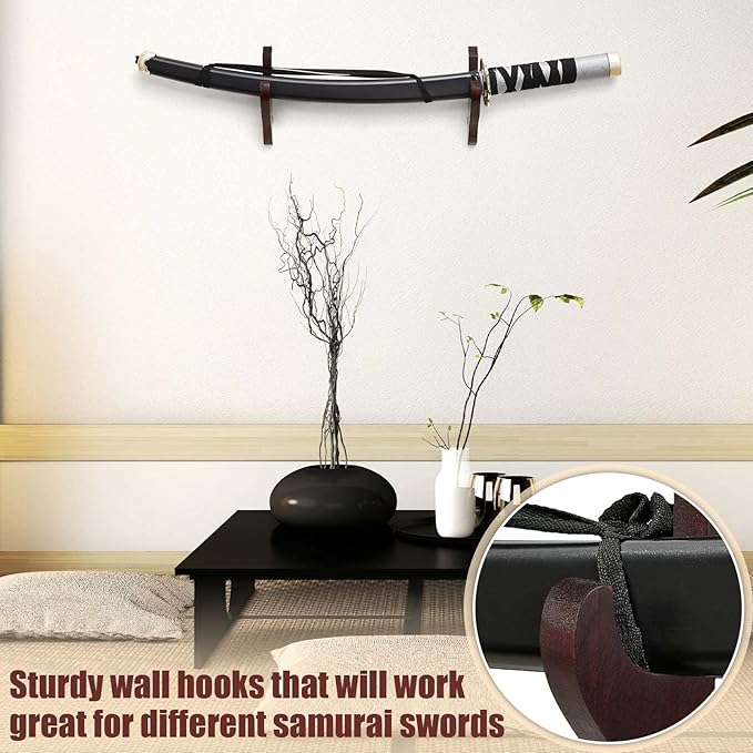 Chunful 2 Pcs Sword Wall Mount Sword Holder Katana Stand 1 Tier Hanger Adjustable Wooden Mounts for Samurai(5.91 x 2.76 x 1.38 Inches,Reddish Brown)