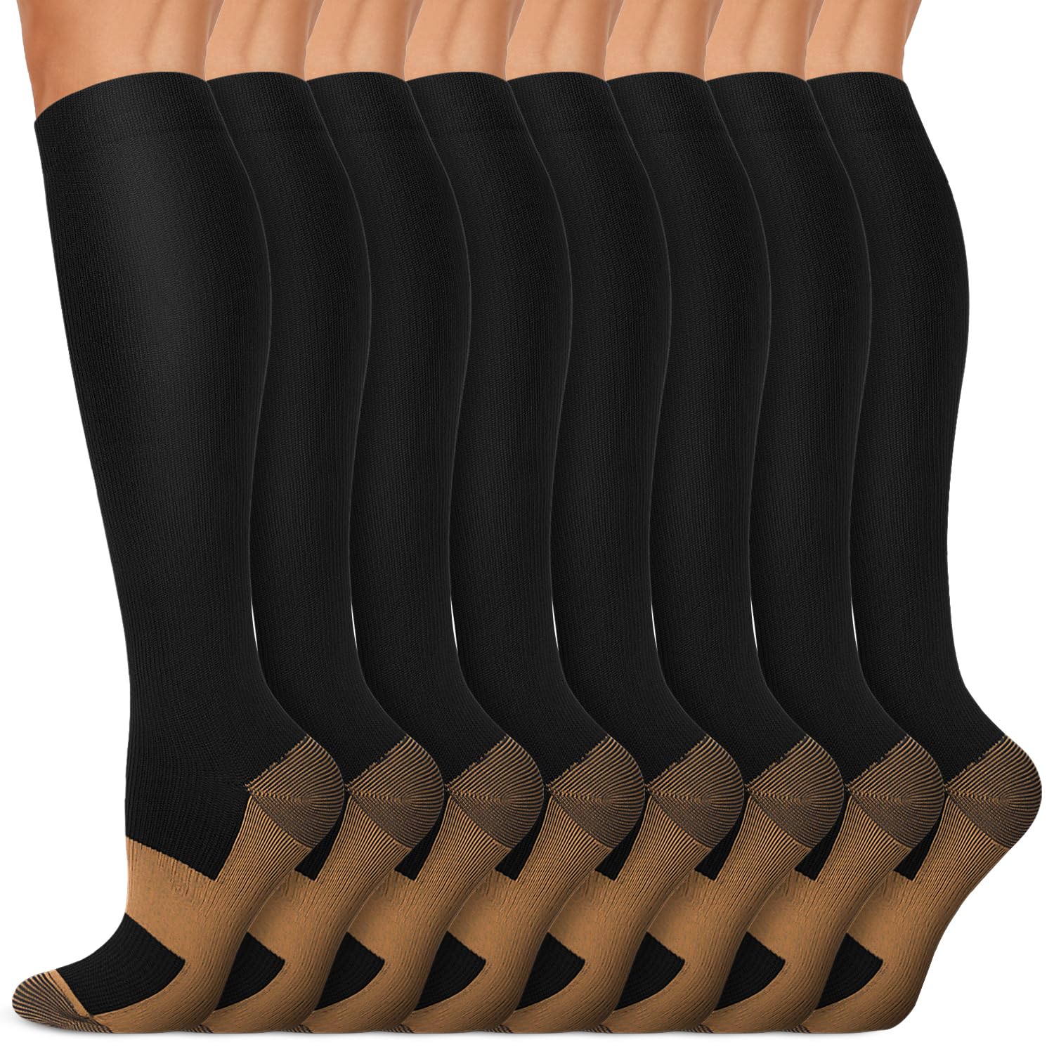 Copper Compression Socks 15-20 mmHg for Men & Women 8 Pairs – Circulation Support for Nurses