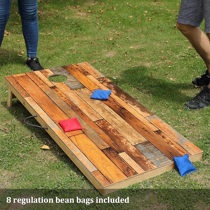Solid Wood Premium Corn Hole Outdoor Game Set, 2 Regulation and Waterproof Cornhole Game Boards, with 8 Toss Bags, Perfect for Outdoor Indoor