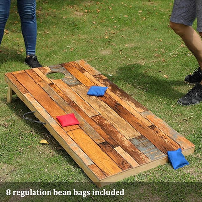 Solid Wood Premium Corn Hole Outdoor Game Set, 2 Regulation and Waterproof Cornhole Game Boards, with 8 Toss Bags, Perfect for Outdoor Indoor