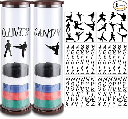 Tatuo 20 Belts Acrylic Karate Belt Display Rack with 6 Sheets Stickers Martial Arts Belt Display Holder Taekwondo Belt Display for Adults Karate Belt Holder Gifts Cylinder Belt Display