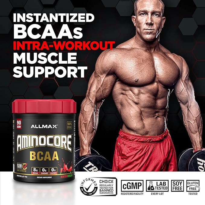 ALLMAX Nutrition AMINOCORE BCAA, Pink Lemonade - 945 g Powder - 8.18 Grams of Branched Chain Amin Acids Per Serving - with B Vitamins - No Fillers or Non-BCAA Aminos - Sugar Free - 90 Servings